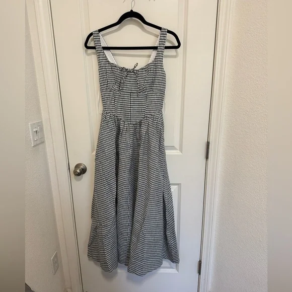 🤍NWOT Reformation Balia Dress Slate Check - Picture 5 of 7